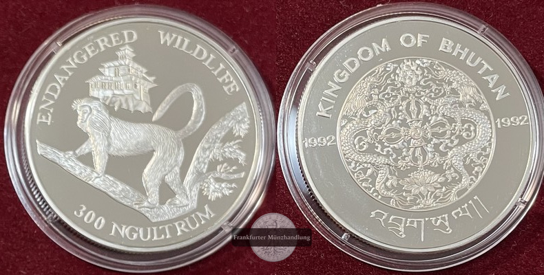  Bhutan  300 Ngultrums  1992  FM-Frankfurt  Feingewicht: 29,11g Silber PP   