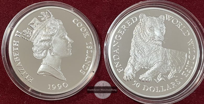  Cook Islands  50 Dollar  1990 Tiger FM-Frankfurt Feinsilber: 17,76g   