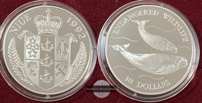  Niue  10 Dollar (Wale) 1992  FM-Frankfurt Feingewicht: 29,11g Silber  PP   