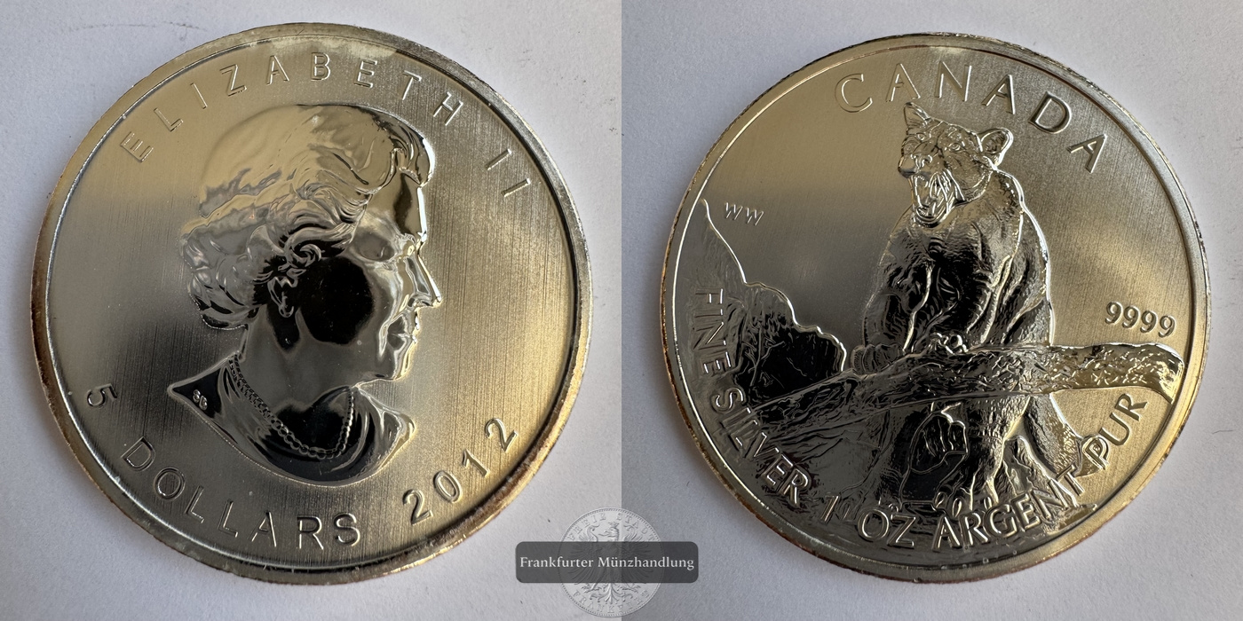  Kanada 5 Dollar 2012  Legendäre Natur - Puma  FM-Frankfurt    Feinsilber: 31,1g   