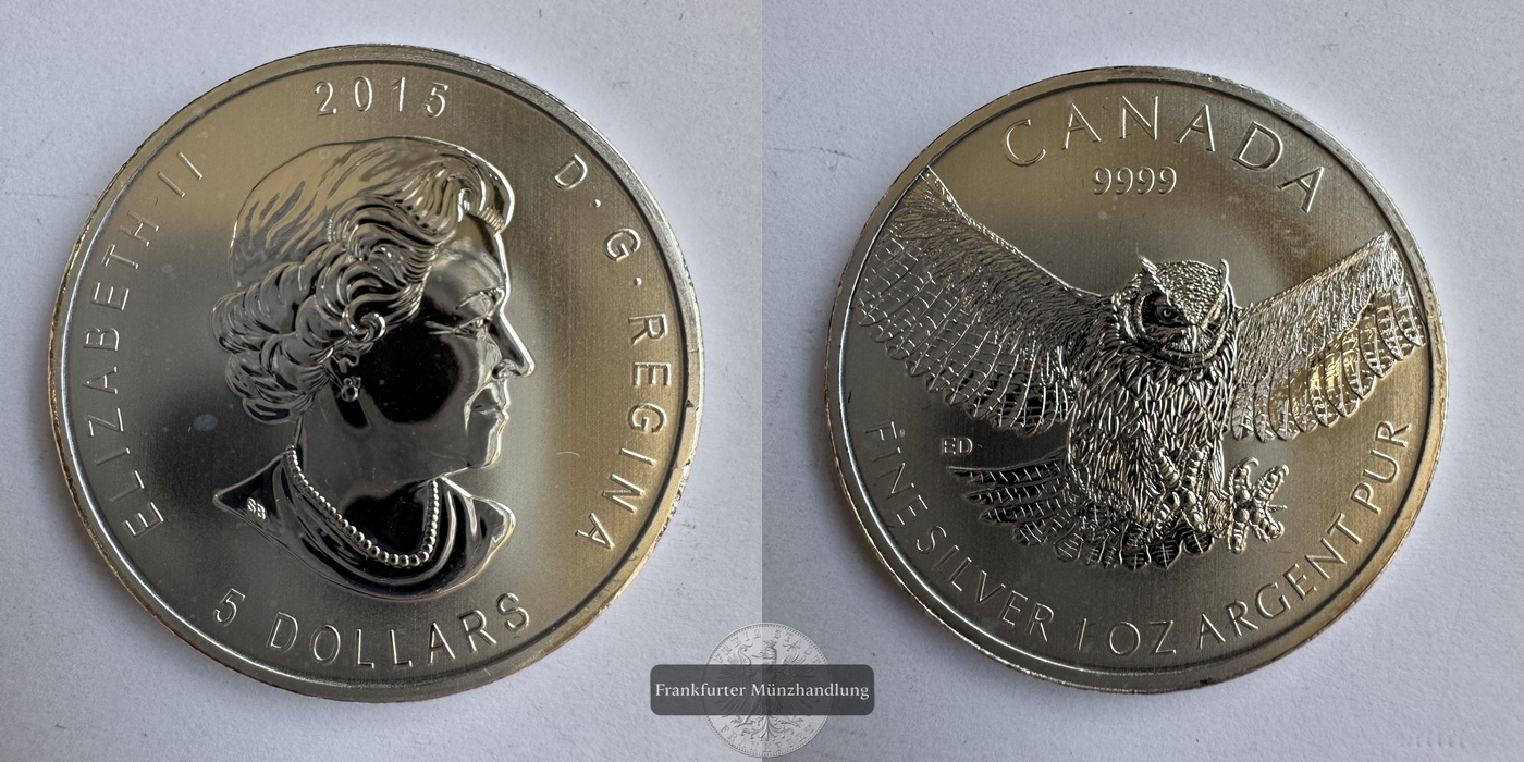  Kanada 5 Dollar 2015 Elizabeth II Uhu FM-Frankfurt KM#1883 Feinsilber: 31.39g   