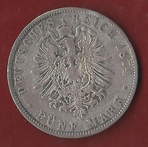  Bayern 5 Mark Ludwig II 1874  Münzenankauf Koblenz Frank Maurer AI379   