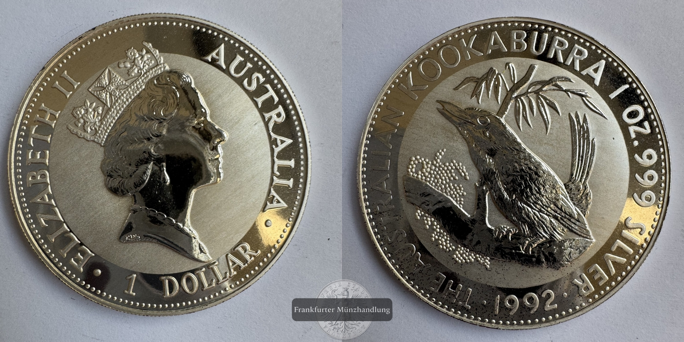  Australien 1 Dollar 1992 Kookaburra FM-Frankfurt KM#164 Feinsilber: 31,1g   
