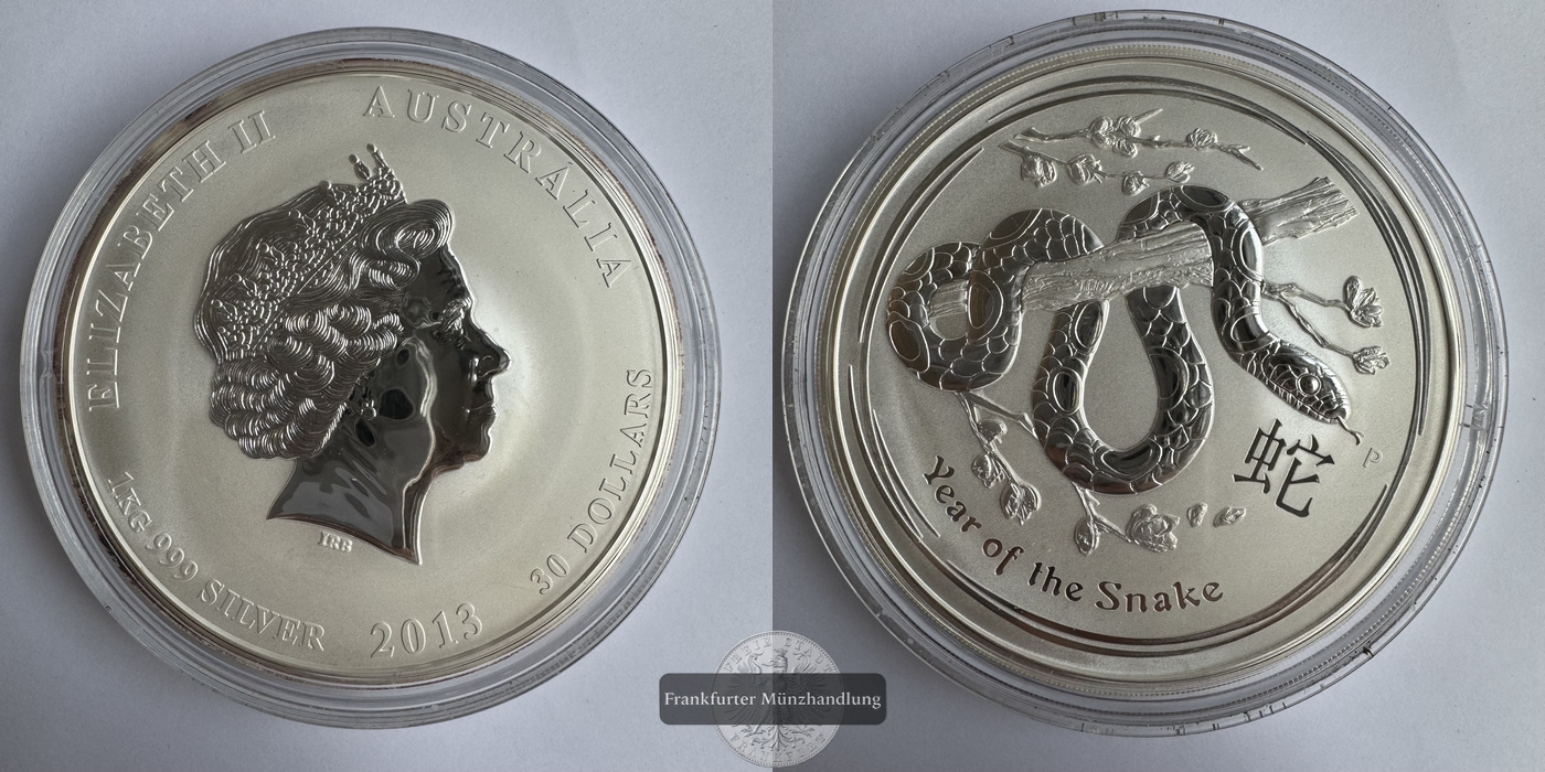  Australien 30 Dollar 2013 Snake/Schlange FM-Frankfurt KM#2099 Feinsilber: 1.000g   