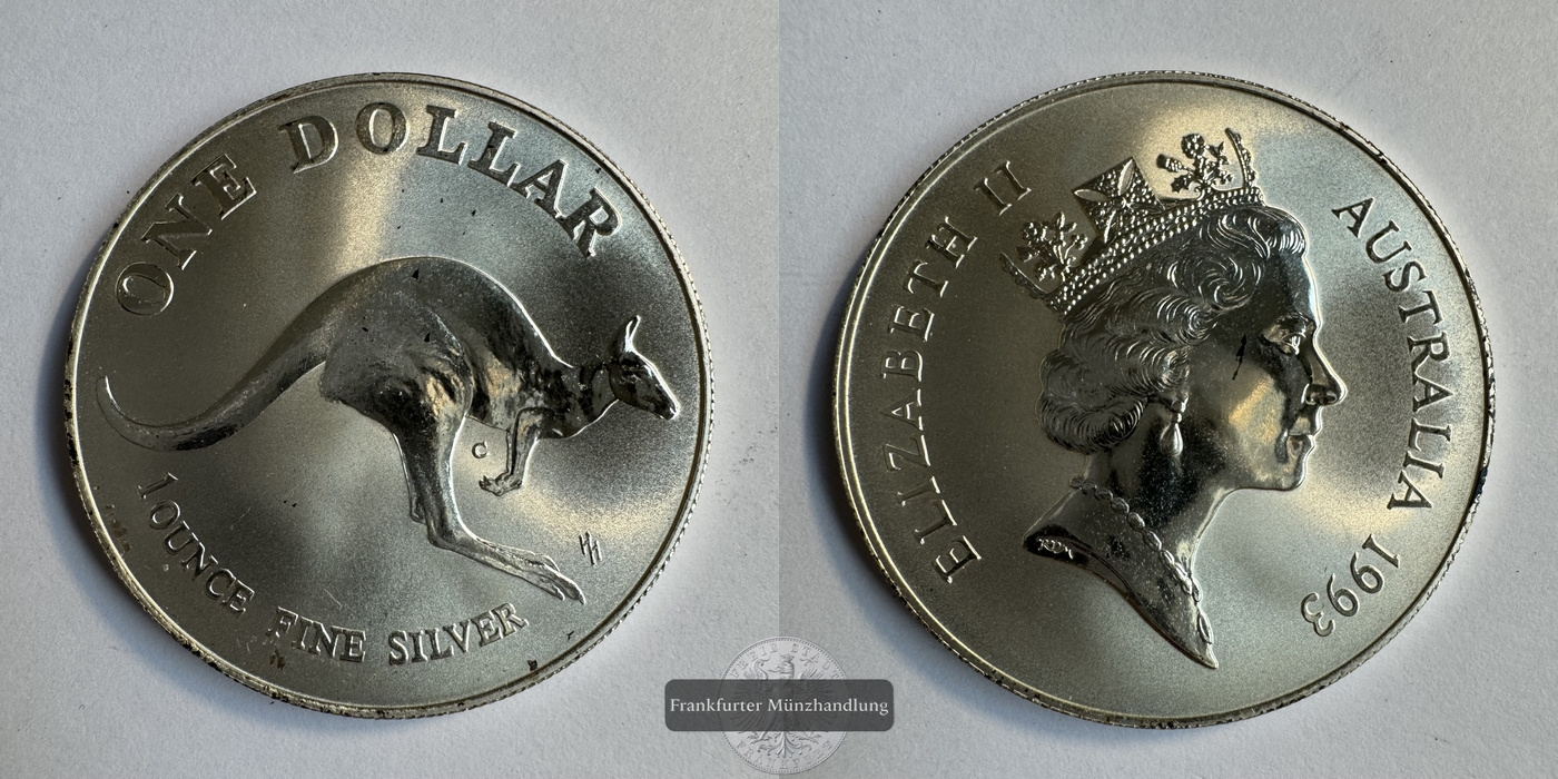  Australien 1 Dollar 1993 Känguru  FM-Frankfurt KM#211.1 Feinsilber: 31,1g   