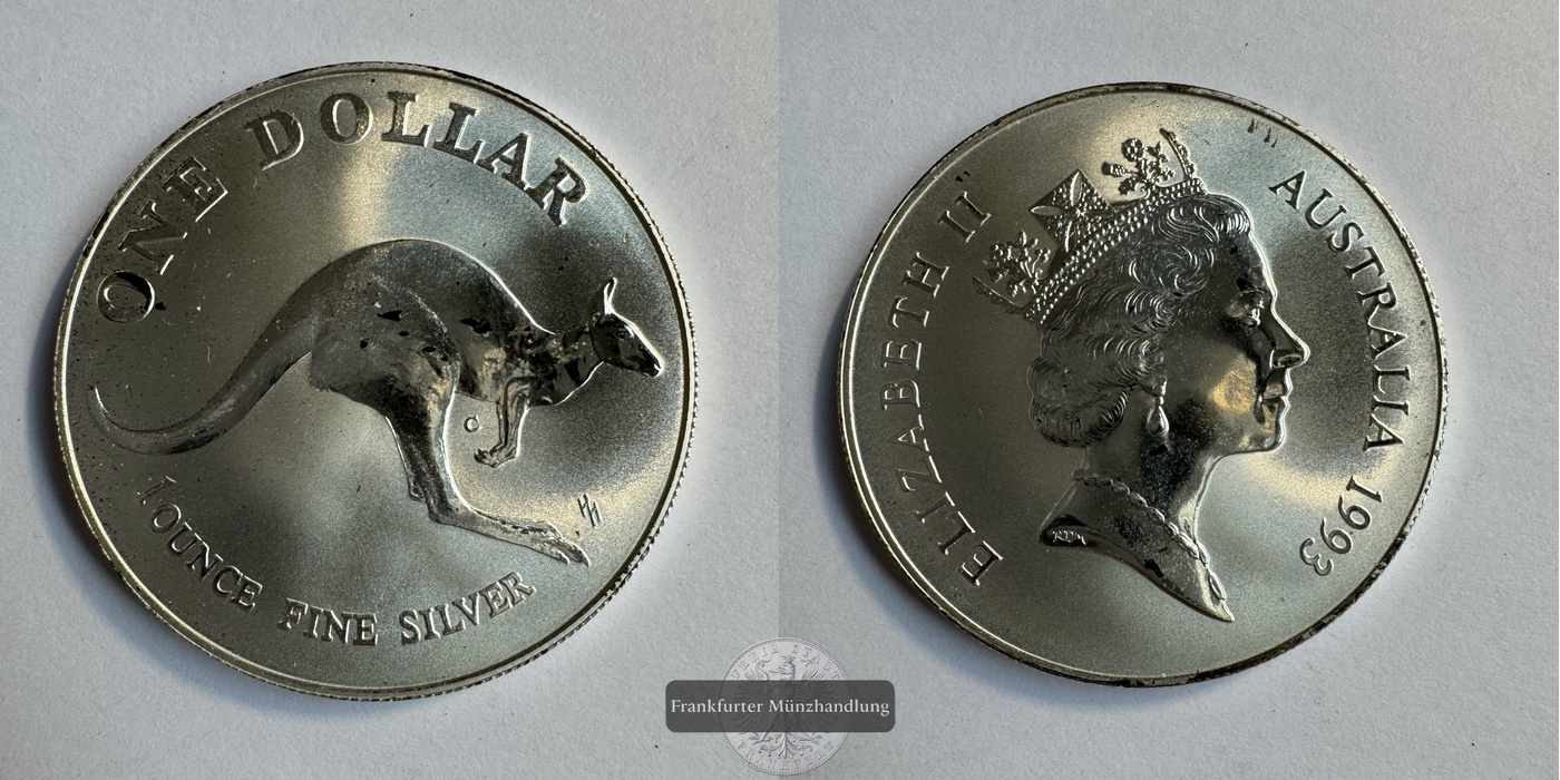  Australien 1 Dollar 1993 Känguru  FM-Frankfurt KM#211.1 Feinsilber: 31,1g   