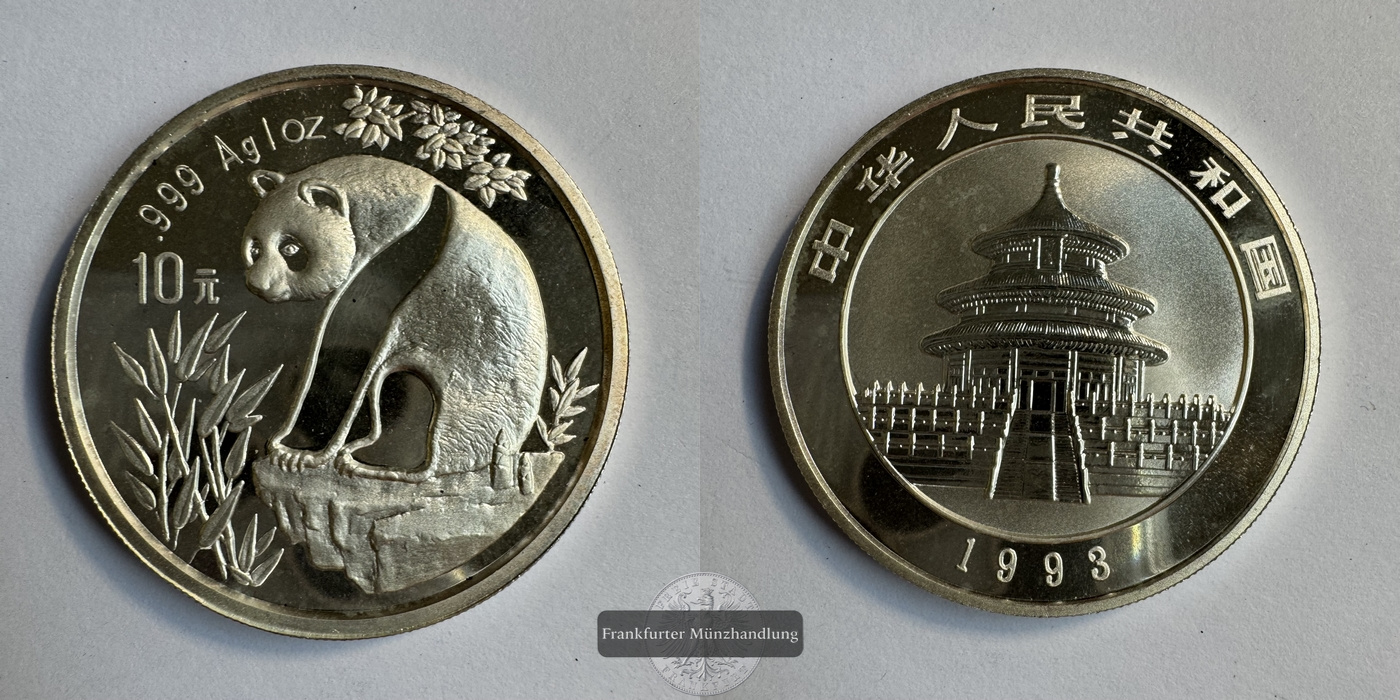  China  10 Yuan 1993  Panda   FM-Frankfurt KM#485 Feinsilber: 31,1g   