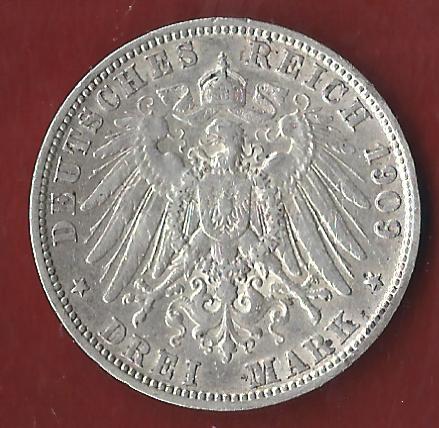  Wuerttemberg 3 Mark 1909  Münzenankauf Koblenz Frank Maurer AI389   