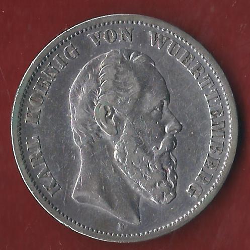  Wuerttemberg 5 Mark 1876 Münzenankauf Koblenz Frank Maurer AI392   