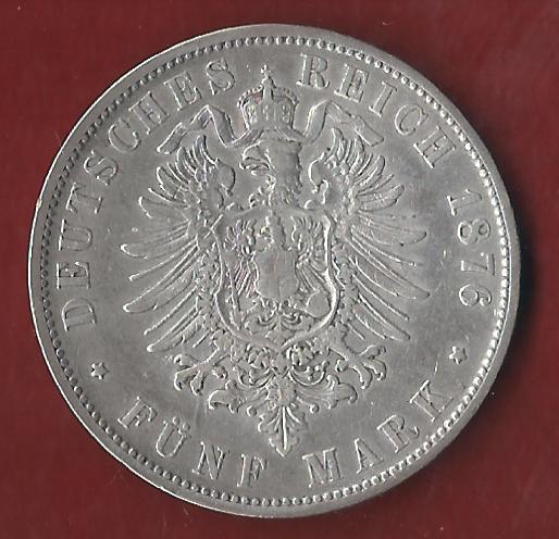  Wuerttemberg 5 Mark 1876 Münzenankauf Koblenz Frank Maurer AI392   