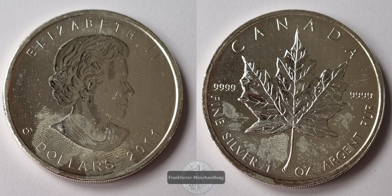  Kanada 5 Dollar  2011  Maple Leaf   FM-Frankfurt    Feinsilber: 31g   