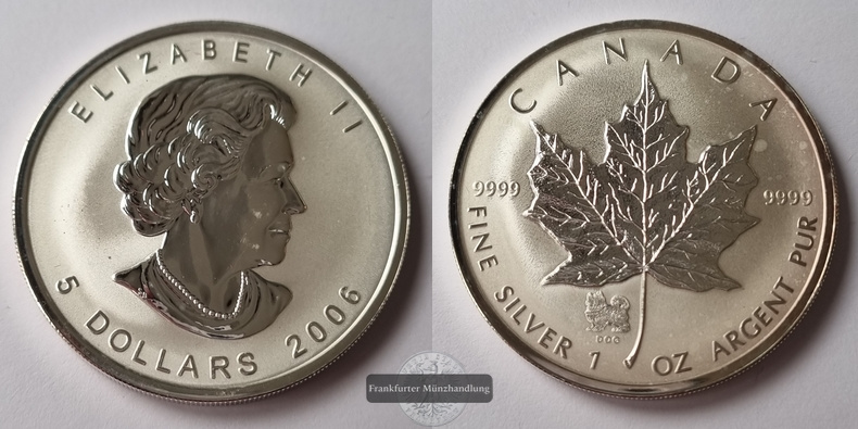  Kanada 5 Dollar  2006  Maple Leaf   FM-Frankfurt    Feinsilber: 31g   