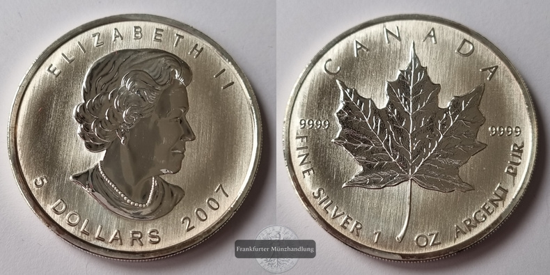  Kanada 5 Dollar  2007  Maple Leaf   FM-Frankfurt    Feinsilber: 31g   