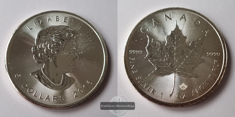  Kanada 5 Dollar  2016  Maple Leaf   FM-Frankfurt    Feinsilber: 31g   