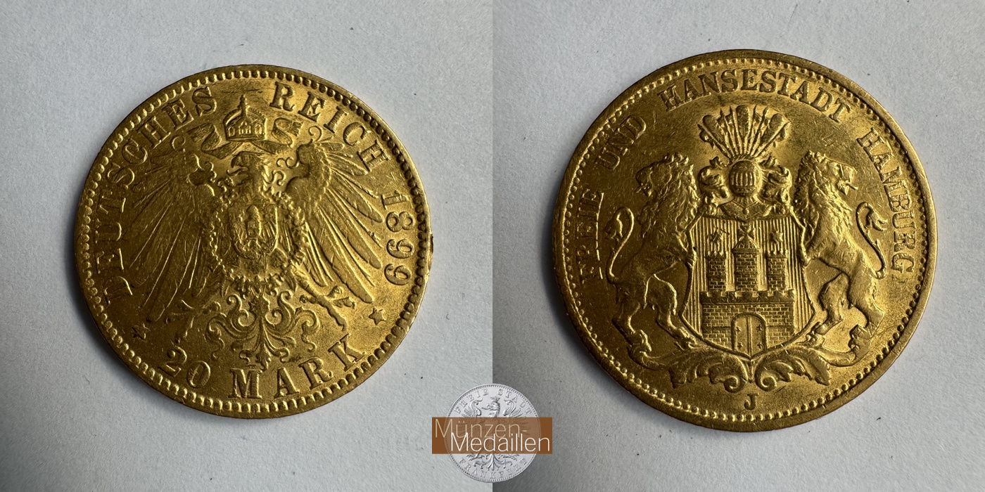 Deutsches Kaiserreich Hamburg, MM-Frankfurt KM#618 Feingold: 7,17g 20 Mark 1899 J 