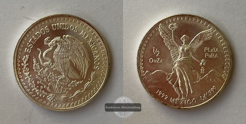  Mexico 1/2 Onza Libertad Plata Pura 1992 KM#545  FM-Frankfurt  Feinsilber: 15,48g   