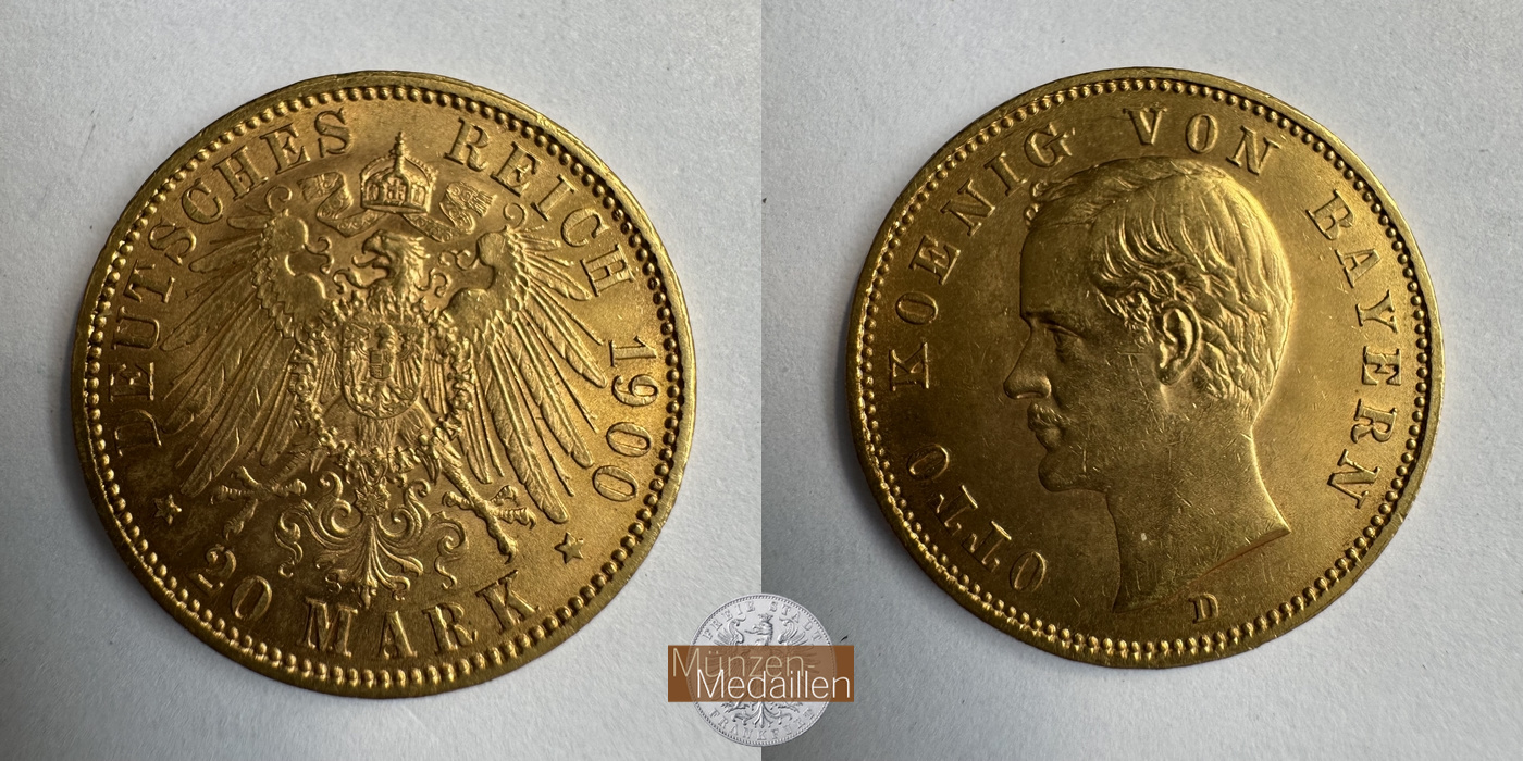 Bayern, Kaiserreich 20 Mark MM-Frankfurt KM#920 Feingold: 7,17g Otto 1900 D 