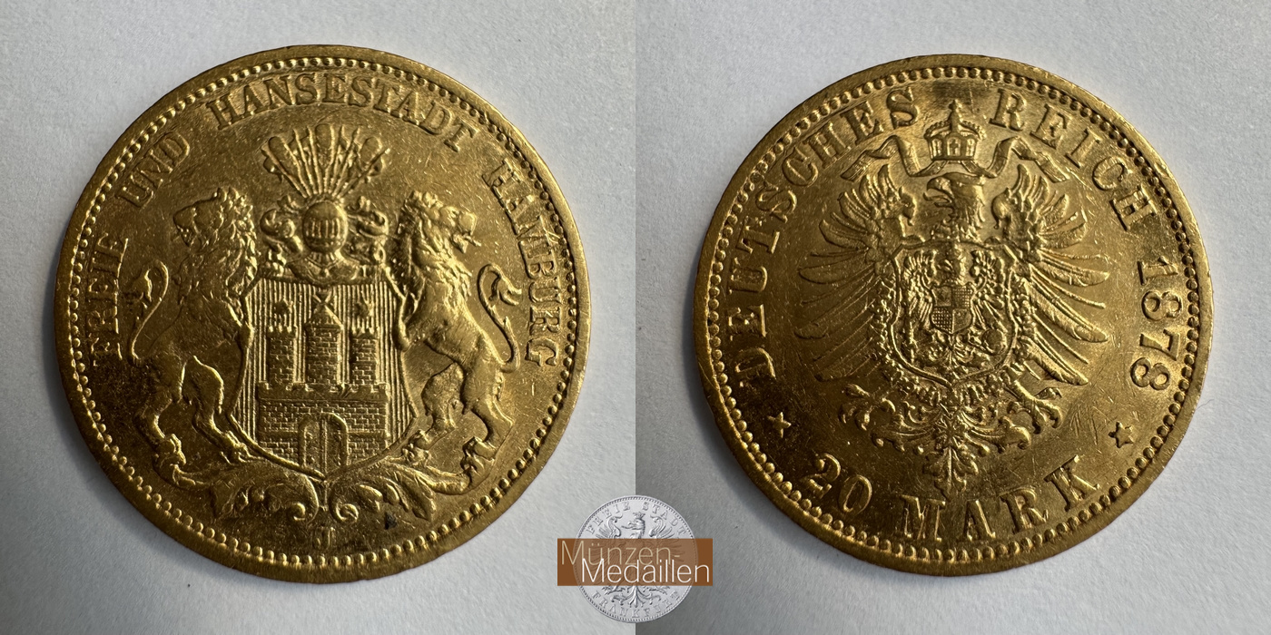 Hamburg, Kaiserreich MM-Frankfurt KM#602 Feingold: 7,17g 20 Mark 1878 J 