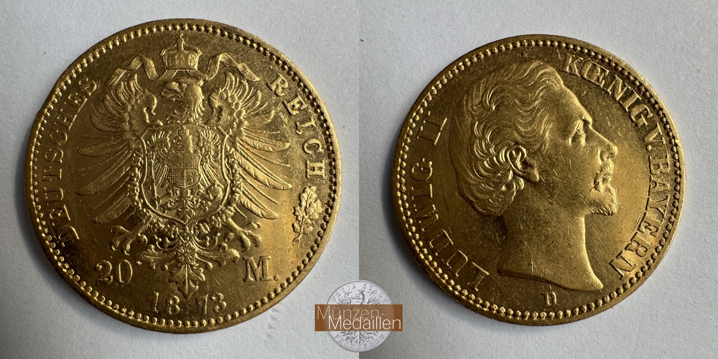 Dt. Kaiserreich, Bayern Ludwig II. MM-Frankfurt KM#894 Feingold: 7,17g 20 Mark 1873 D 