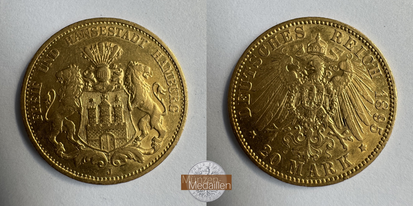 Hamburg, Kaiserreich MM-Frankfurt KM#602 Feingold: 7,17g 20 Mark (1875-1889) 1895 J 
