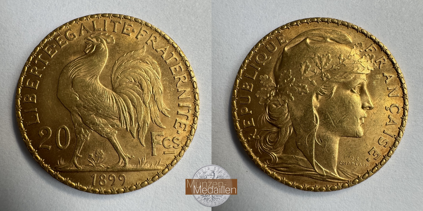  Frankreich, 20 Francs 1899 (1898-1906) MM-Frankfurt KM#847 Feingold: 5,81g   