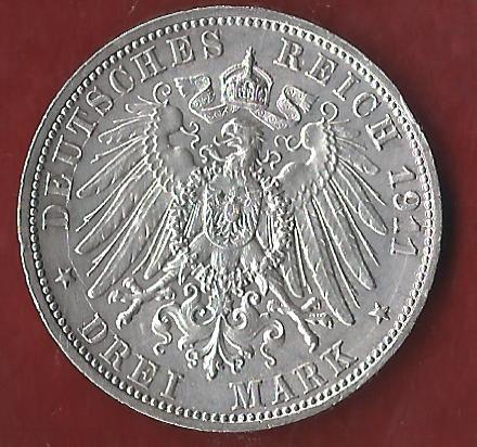  Wuerttemberg 3 Mark 1911 Münzenankauf Koblenz Frank Maurer AI394   