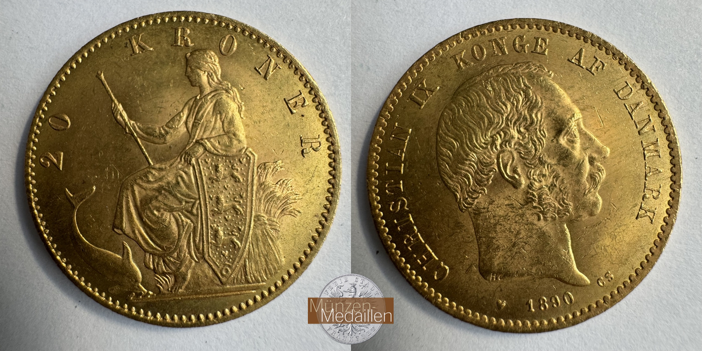 Dänemark, Christian IX MM-Frankfurt KM#791 Feingold: 8,06g 20 Kronen (1873-1900) 1890 