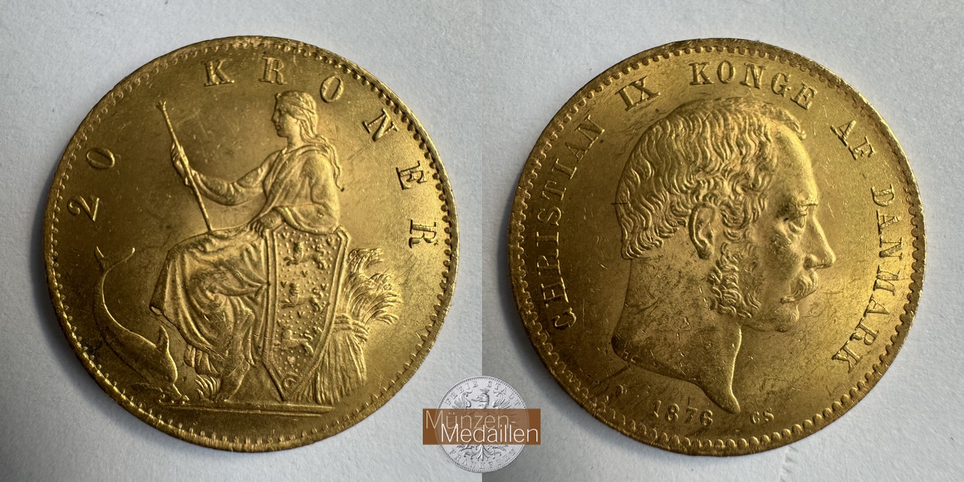 Dänemark, Christian IX MM-Frankfurt KM#791 Feingold: 8,06g 20 Kronen (1873-1900) 1876 