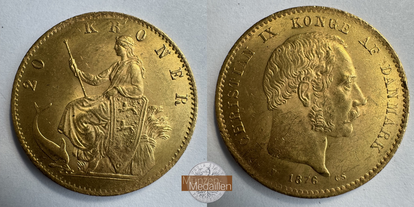 Dänemark, Christian IX MM-Frankfurt KM#791 Feingold: 8,06g 20 Kronen (1873-1900) 1876 