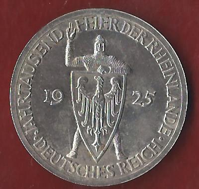  Weimar 3 Mark Rheinlande 1925 A Münzenankauf Koblenz Frank Maurer AI397   