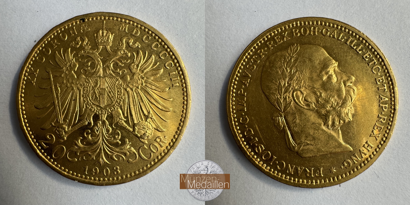Österreich, Franz Joseph I MM-Frankfurt KM#2806 Feingold: 6,10g 20 Kronen (1892-1905) 1903 