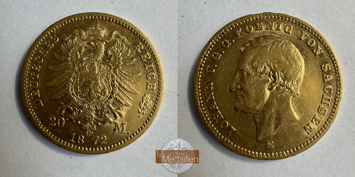 Deutsches Kaiserreich, Sachsen Johann MM-Frankfurt KM#1233 Feingold: 7,17g 20 Mark 1872 E 