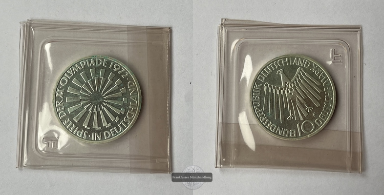  Deutschland 10 Mark 1972 (F) Olympische Spiele München J#401a FM-Frankfurt  Feinsilber: 9,68g   
