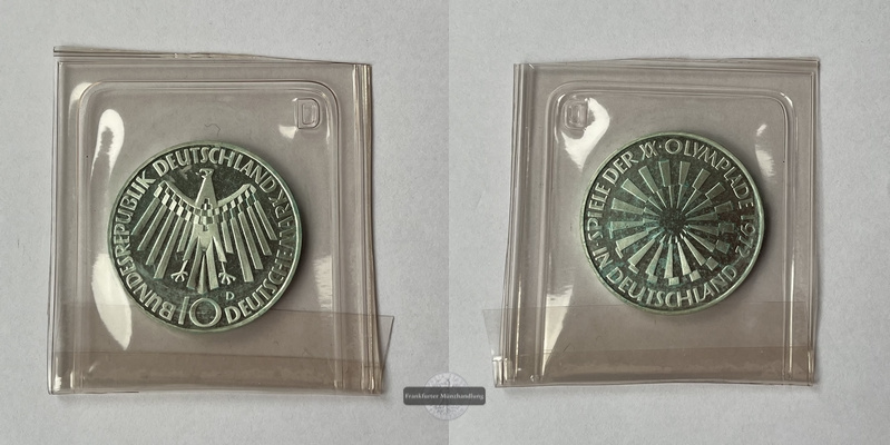  Deutschland 10 Mark 1972 (D) Olympische Spiele München J#401a FM-Frankfurt  Feinsilber: 9,68g   