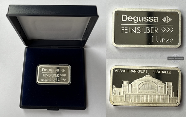  Degussa Silberbarren zu 1 Unze Messe Frankfurt Festhalle FM-Frankfurt  Feinsilber: 31,1g   