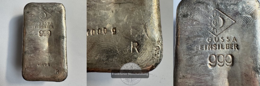  Degusa 1000g Silber (999er) Barren mit Altem Degusa Symbol und R Prägung FM-Frankfurt   