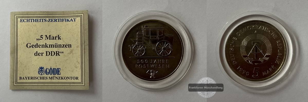  DDR 5 Mark 1990 (A) 500. Jahrestag der Postdienste J#1631 FM-Frankfurt Gewicht: 9,6   