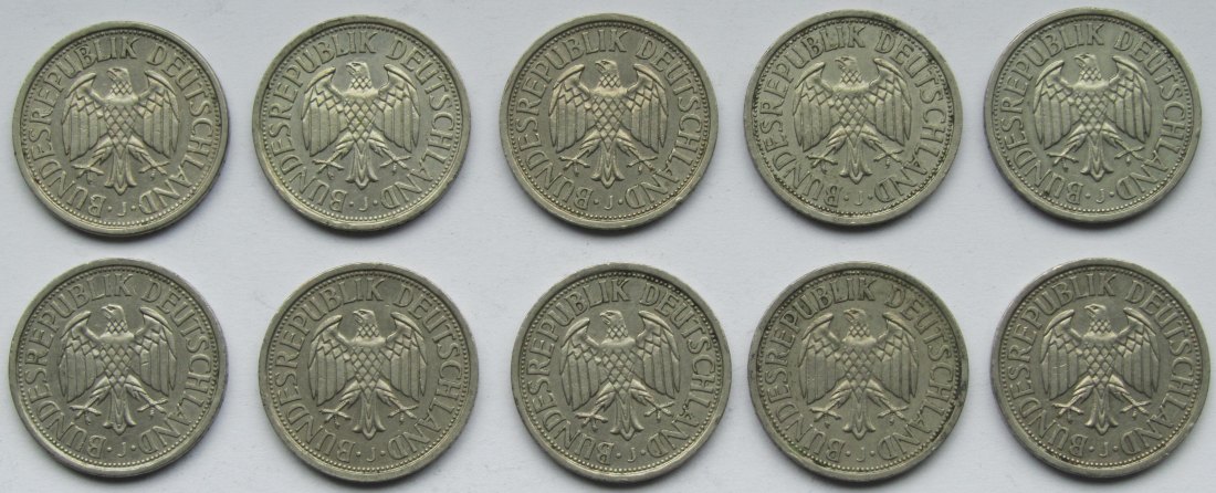  Deutschland: 10 x 2 DM Weintraube 1951, alle J   