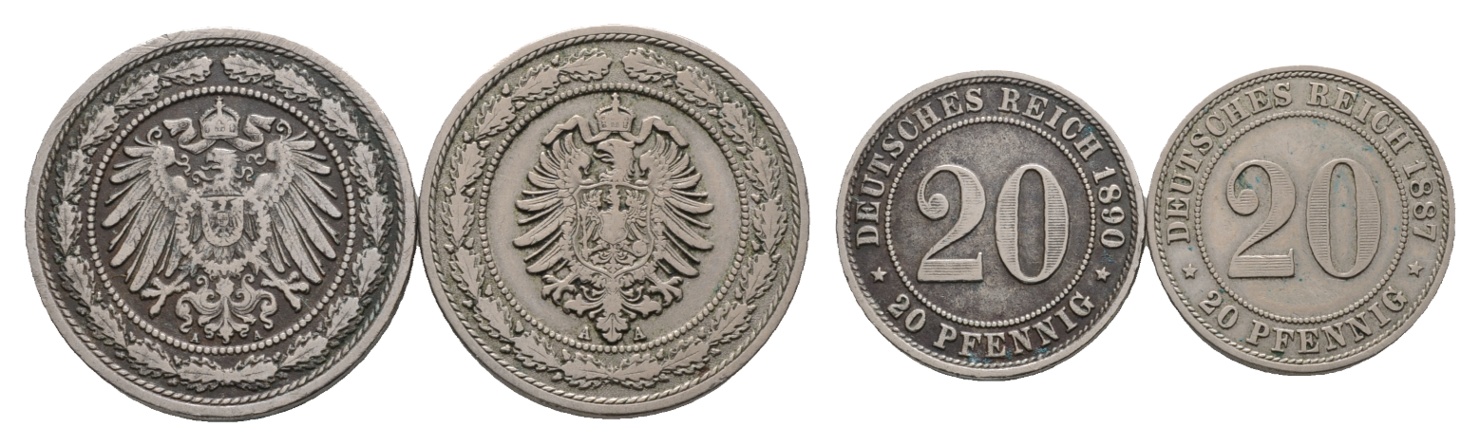  Kaiserreich; 2x 20 Pfennig 1887 /1890   