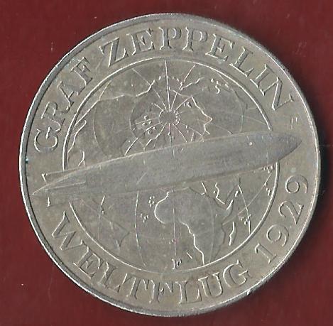  Weimar 5 Mark Zeppelin 1930 F Münzenankauf Koblenz Frank Maurer AI403   