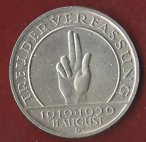  Weimar 5 Mark Schwurhand 1929 D Münzenankauf Koblenz Frank Maurer AI404   