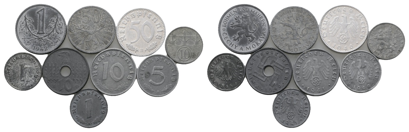  Drittes Reich / Böhmen; Lot Kleinmünzen ( 9 Stück)   