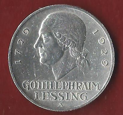  Weimar 3 Mark Lessing 1929 A Münzenankauf Koblenz Frank Maurer AI408   