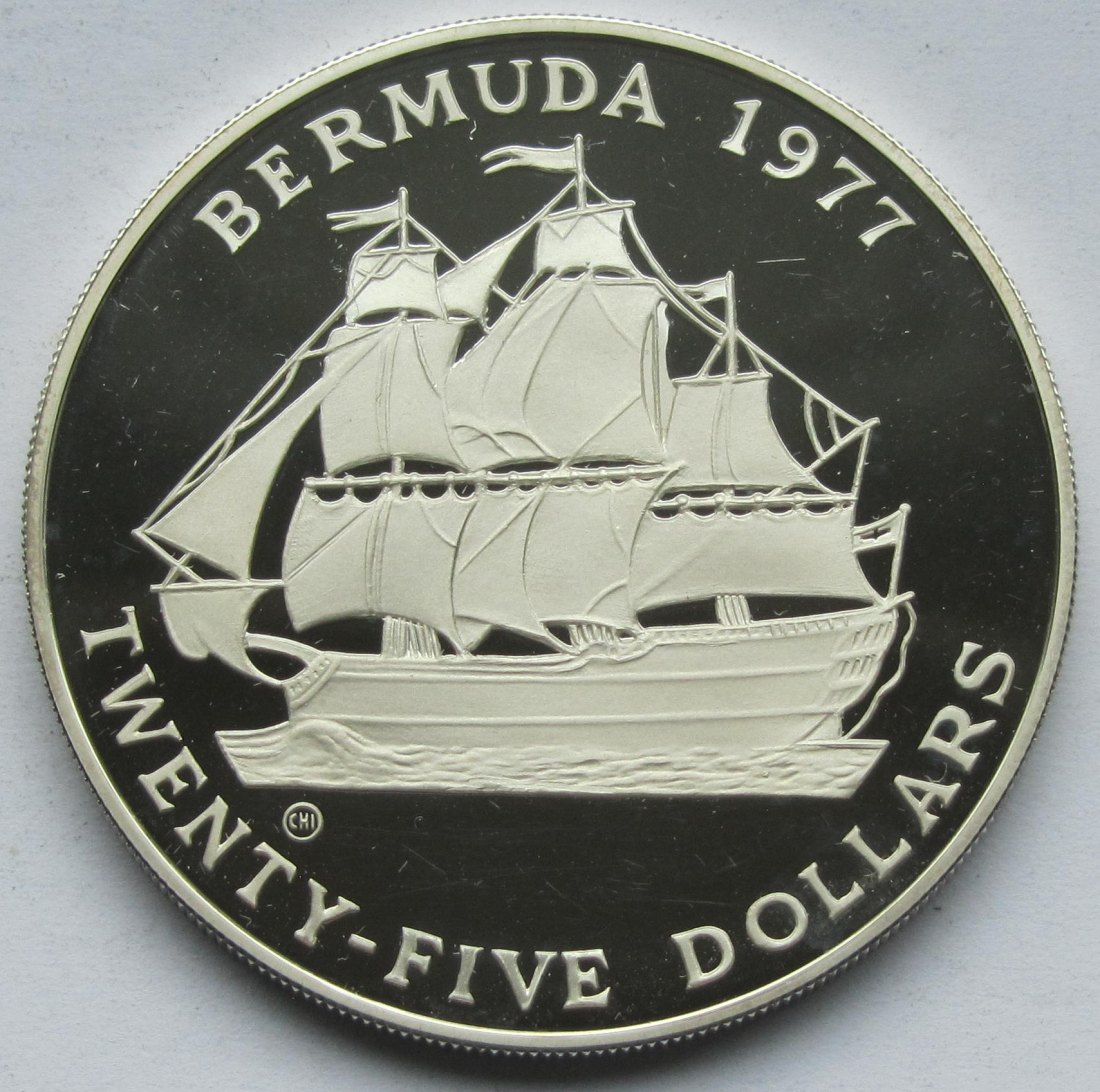  Bermuda: 25 Dollars Thronjubiläum 1977, enthält 50,6 g Feinsilber   