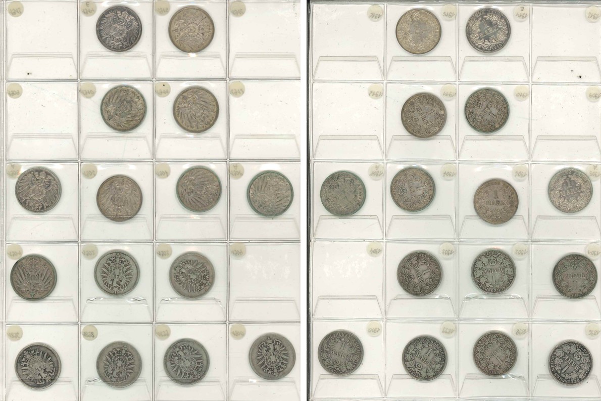  Kaiserreich; 1 Mark; Lot Kleinmünzen (15 Stück)   