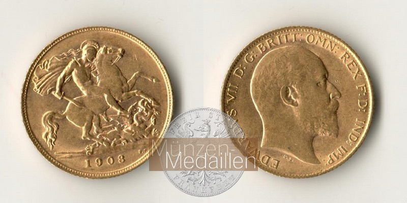 Grossbritannien, Edward VII. (1902-1910) MM-Frankfurt Feingold: 3,66g 1/2 Sovereign 1908 