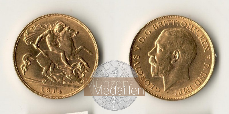 Grossbritannien, Georg V. (1910-1936) MM-Frankfurt Feingold: 3,66g 1/2 Sovereign 1914 