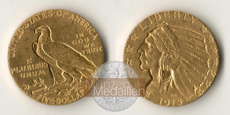 USA  5 Dollar MM-Frankfurt   Feingold: 7,52g Half Eagle 1915 
