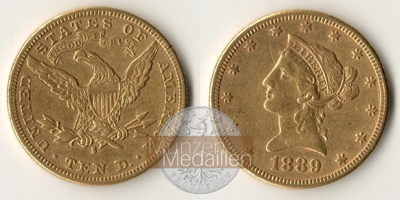 USA  10 Dollar MM-Frankfurt Feingold: 15,05g Eagle - Liberty Head 1889 S 