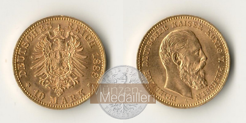 Dt. Kaiserreich. Preußen, Friedrich III. MM-Frankfurt Feingold: 3,58g 10 Mark 1888 A 